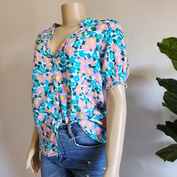 Show Me Your Mumu Leslie Top Violet's Garden Floral Size M Pink Blue Color - Picture 5 of 16